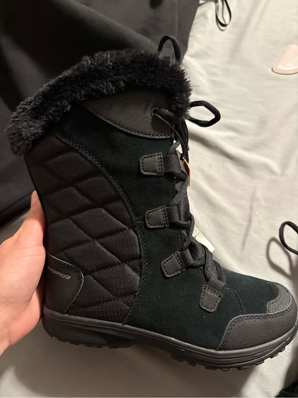 Columbia Black Waterproof Lace-Up Winter Boots with Faux Fur Cuff
